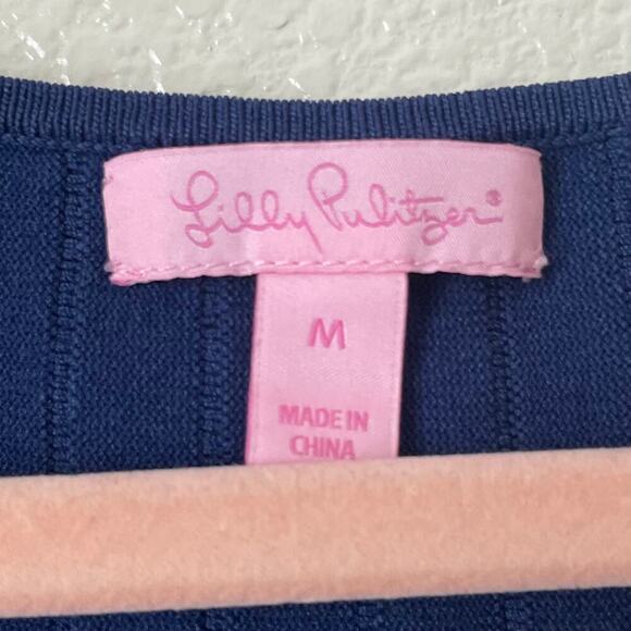 Lilly Pulitzer Dress Womens Medium Navy Blue Brandi High Rise Ribbed Knit Mini - Picture 9 of 12